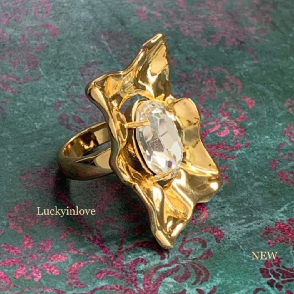 Alexis Bittar Ancient Coin Liquid Gold Crumple Ruffle Frame Large Crystal Ring